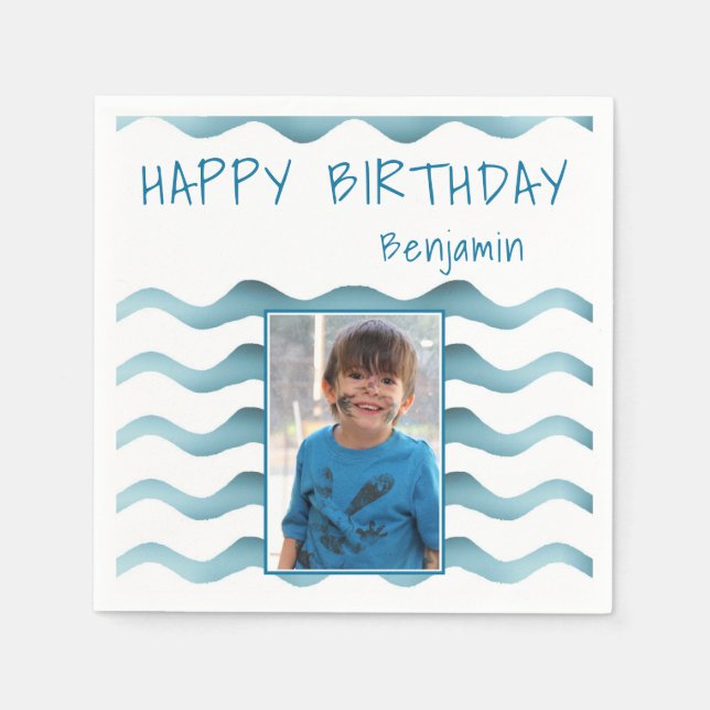 Marine Blue Waves Kindergeburtstag Foto Serviette (Vorderseite)