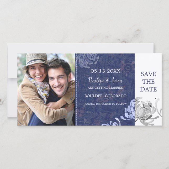 Marine Blue Wedding Enregistrer la date Carte phot (Devant)