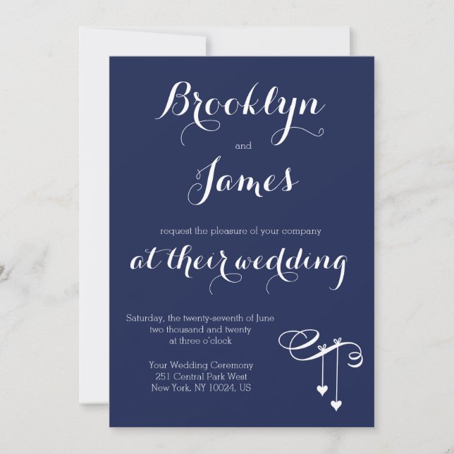 Marine Blue Wedding Invitations Coeurs (Devant)