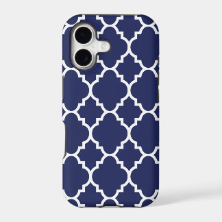 Marine Blue White Quatrefoil Marocain Motif