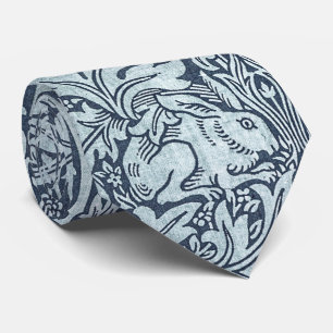 Marine Blue White Rabbit William Morris Cravate