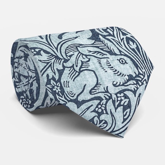 Marine Blue White Rabbit William Morris Cravate (Roulé)