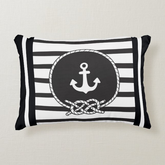 Marine Blue White Strip Anker und Abbildung 8 Knot Dekokissen (Vorderseite)