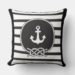 Marine Blue White Strip Anker und Abbildung 8 Knot Kissen