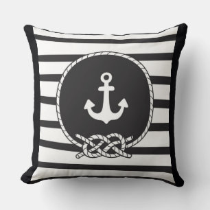 Marine Blue White Strip Anker und Abbildung 8 Knot Kissen