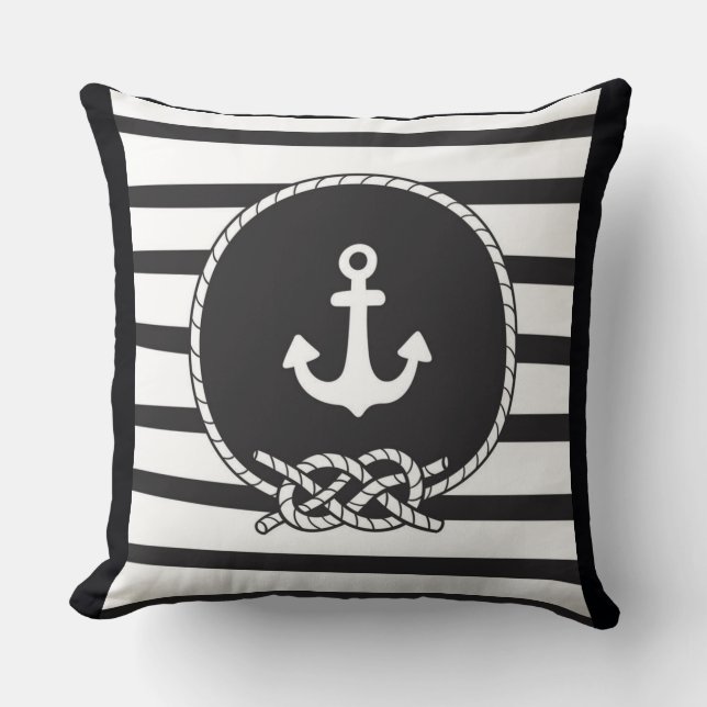 Marine Blue White Strip Anker und Abbildung 8 Knot Kissen (Vorderseite)