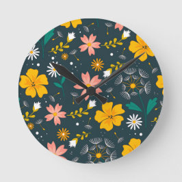 Marine Blumen-Garten Whimsical Frühlingsmuster Runde Wanduhr