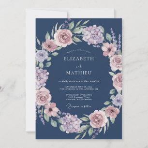 Marine Blumen-Girlande Romantische Hochzeit Einladung