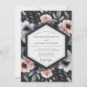 Marine Blumige Blüten Romantische Hochzeit Einladung