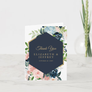 Marine Blush Gold Floral Carte de remerciements gé