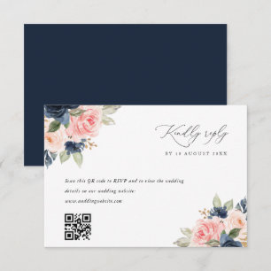 Marine blush rose QR code mariage RSVP carte