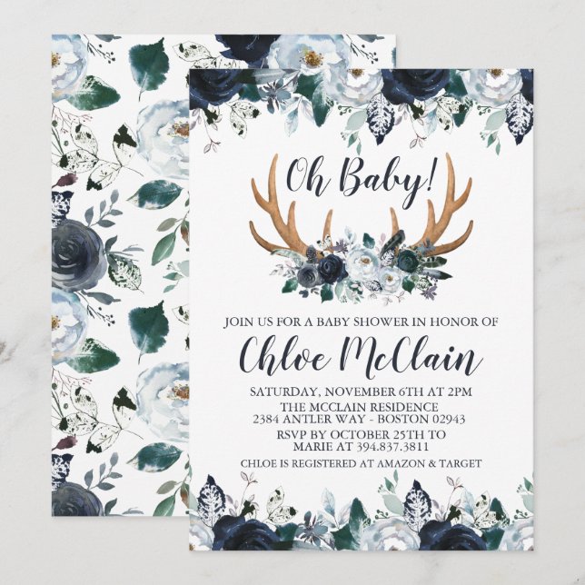 Marine Boho Babyparty-Einladungs-Baby Einladung (Vorne/Hinten)