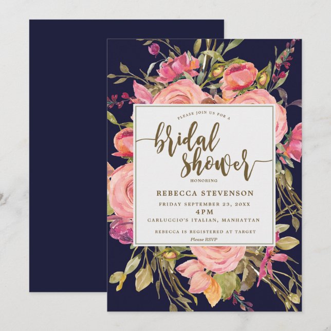 marine boho fleur sauvage invitation douche nuptia (Devant / Derrière)
