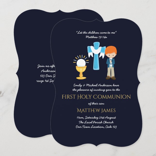 Marine BOYS First Holy Communion Invitations (Devant / Derrière)