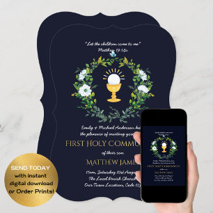Marine BOYS First Holy Communion Invitations