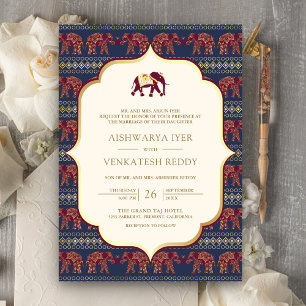 Marine Burgund Indien Hochzeit Elefant Alles in Ei Einladung