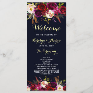 Marine Burgundy Marsala Boho Programme de mariage 