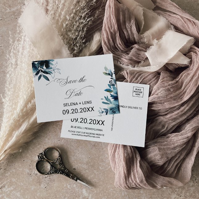 Marine céleste Bleu floral Enregistrer la carte de (Créateur téléchargé)