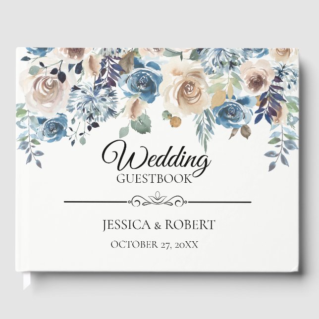 Marine Champagne Aquarelle Florale Mariage Livre d (Recto)