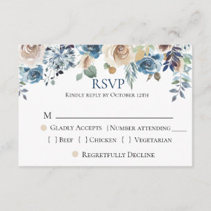 Marine Champagne bleu Mariage floral RSVP