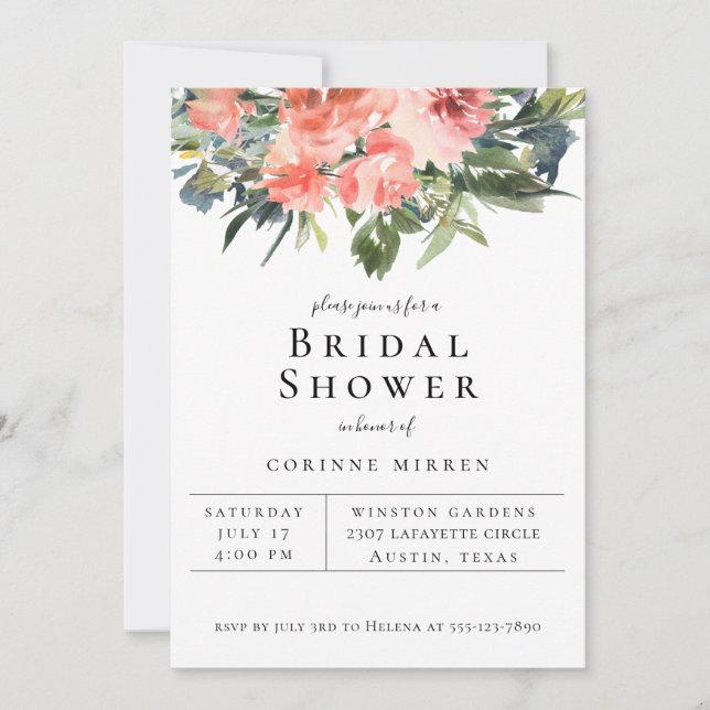 Marine Coral Floral Bridal Show Invitation (Devant)