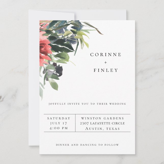 Marine Coral Floral Faire-part de mariage (Devant)