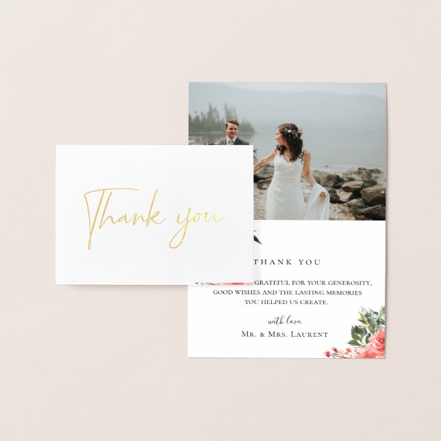 Marine Coral Floral Mariage Photo Carte de remerci (Affichage)
