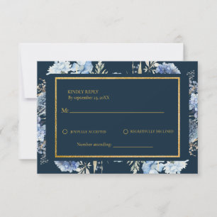 Marine Dusty Blue Floral Spring Bloom Wedding RSVP