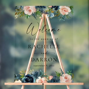 Marine, Dusty Blue & Rose Floral Mariage Bienvenue