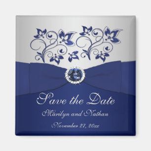 Marine et Argent Floral Mariage Favor Magnet