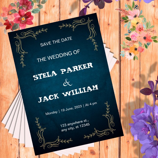 Marine et Blanc Élégant Mariage Invitation Portrai (Créateur téléchargé)