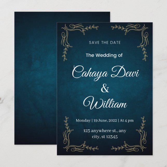 Marine et Blanc Élégant Mariage Invitation Portrai (Devant / Derrière)