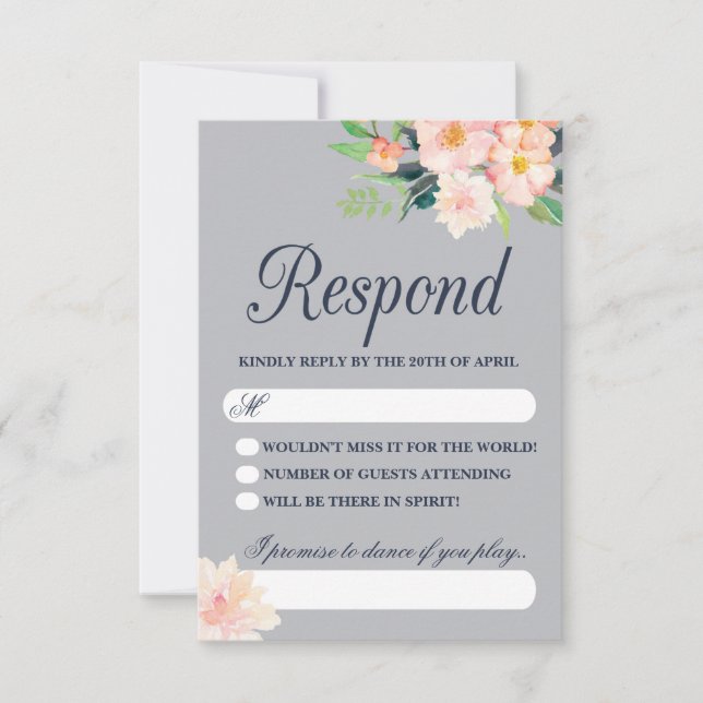Marine et Blush Floral Wedding RSVP (Devant)