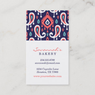 Marine et Coral Ikat Paisley Cartes de visite