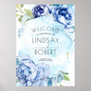 Marine et Dusty Blue Floral Mariage Affiche de bie