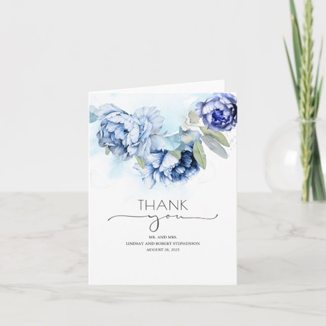 Marine et Dusty Blue Floral Mariage Merci (Devant)