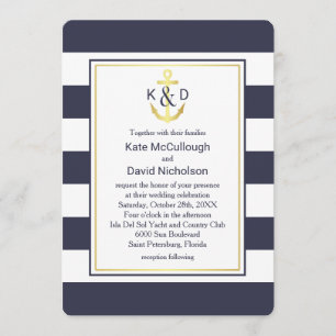 Marine et Faire-part de mariage nautique Gold