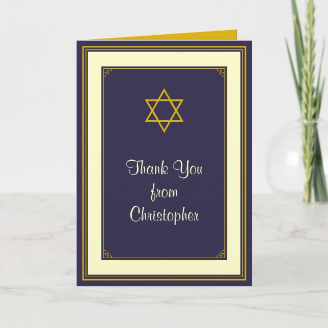 Marine et Gold Bar Mitzvah Carte de remerciements (Devant)