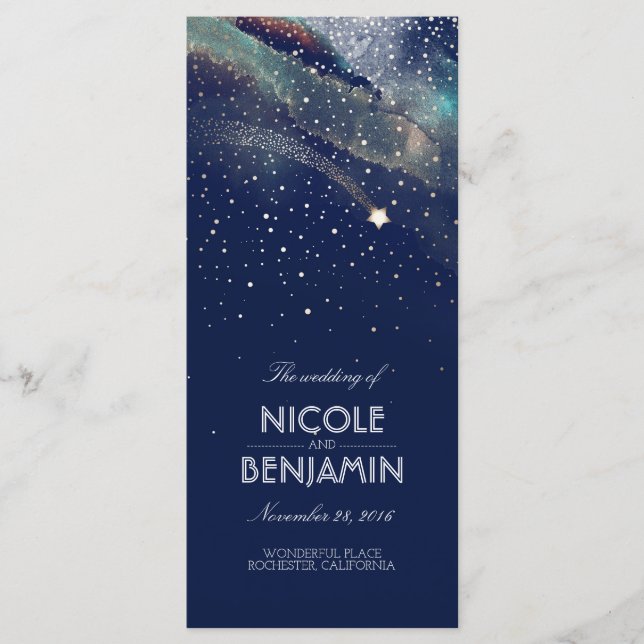 Marine et Gold Tirage Star Night Wedding Programme (Devant)