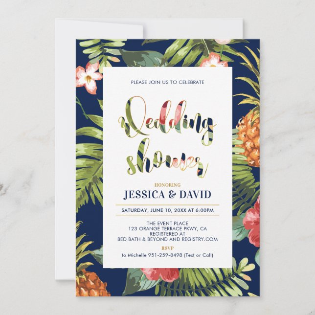 Marine et Or | Invitation Wedding shower d'été (Devant)