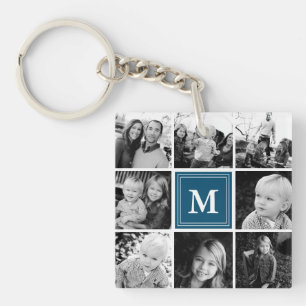 Marine-Familienfoto-Collage mit Monogramm Schlüsselanhänger
