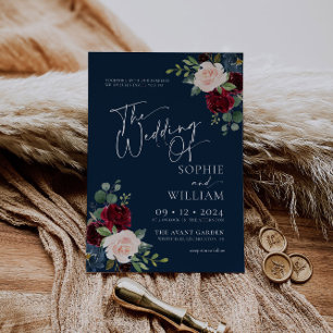 Marine Floral Bourgogne et Faire-part de mariage B