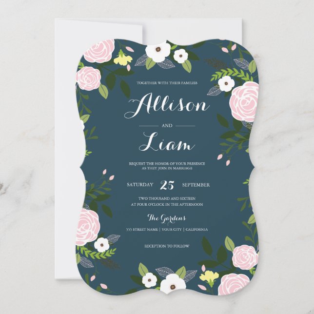 Marine Floral Garden Invitation de mariage (Devant)
