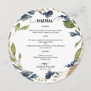 Marine Floral Greenery Menu Feuille Round Menu