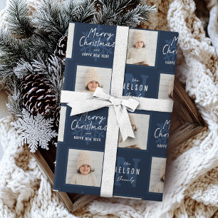 Marine Fröhliche Weihnachten Kalligrafie Familie 2 Geschenkpapier