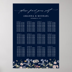Marine Frühlings-Wildblumen-Hochzeit Sitzordnung Poster