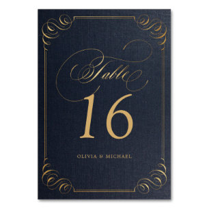 Marine-Gold elegante Kalligrafie-Hochzeitstisch-Nu Tischnummer