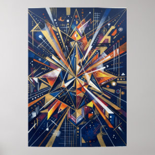 Marine-Gold-Geometrische Sonnenstrahl-Plakat Poster