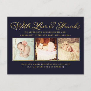 Marine-Gold mit Liebe-u. Dank-Baby-Postkarte Ankündigungspostkarte
