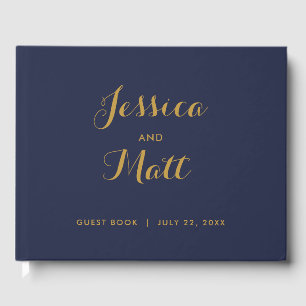 Marine Gold Modern Script Photo Mariage Livre d'or